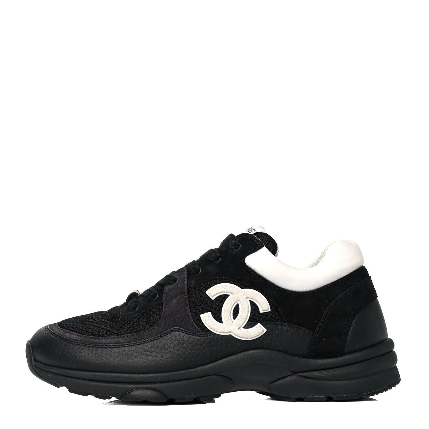 Mesh Suede Grained Calfskin Womens CC Sneakers 39.5 Black White