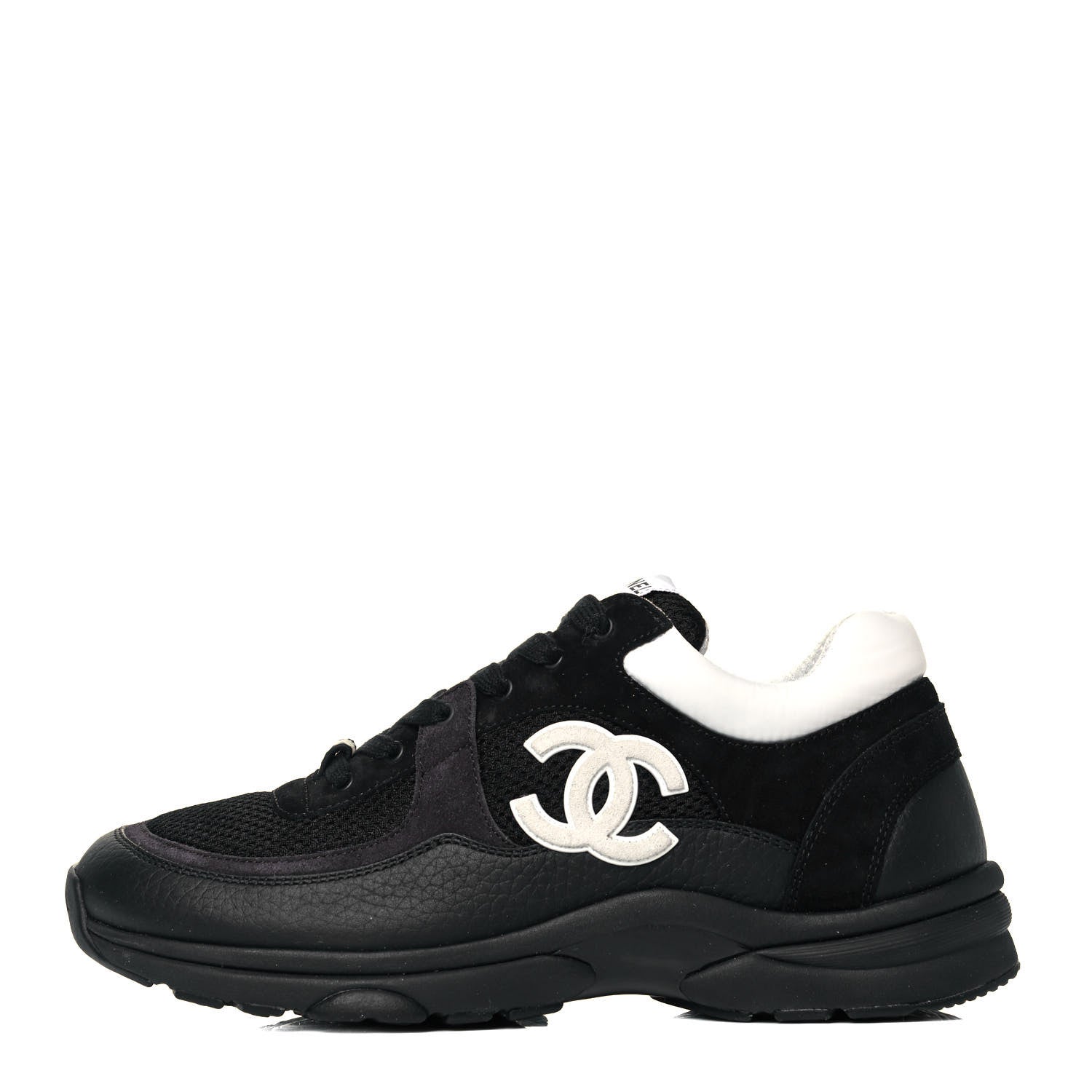 Chanel Mesh Suede Grained Calfskin Womens CC Sneakers 39.5 Black White 1 of 7