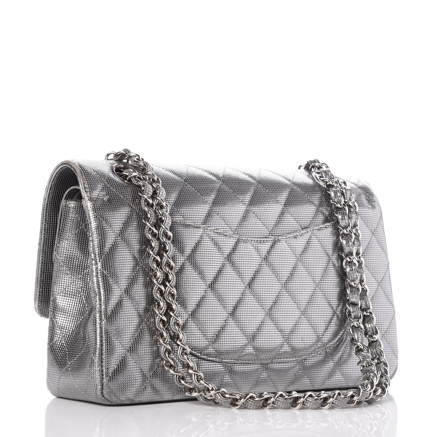 Chanel Calfskin Metallic Pixel Effect Medium Double Flap Silver 4 of 9