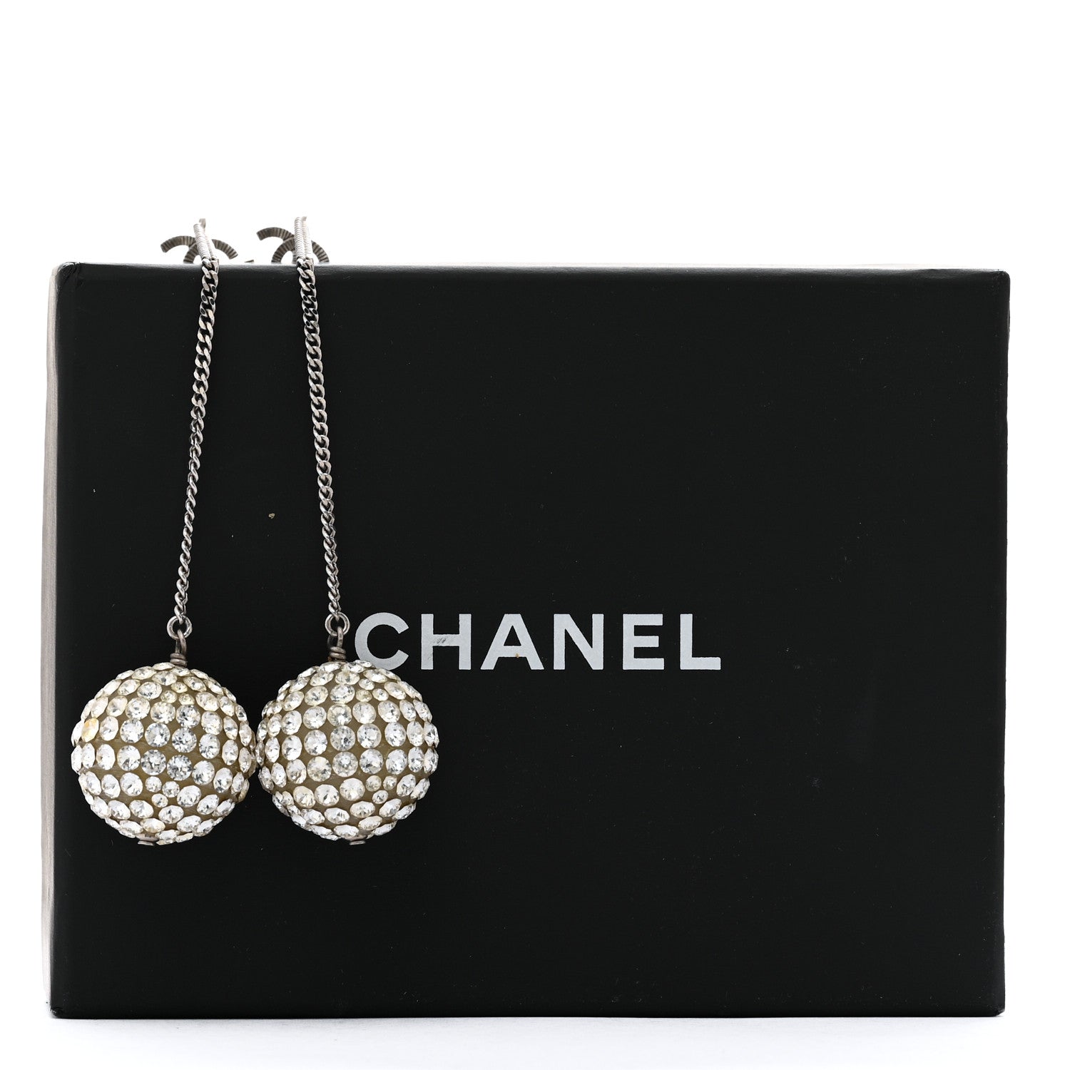 Chanel Crystal CC Drop Earrings Silver 6 of 6