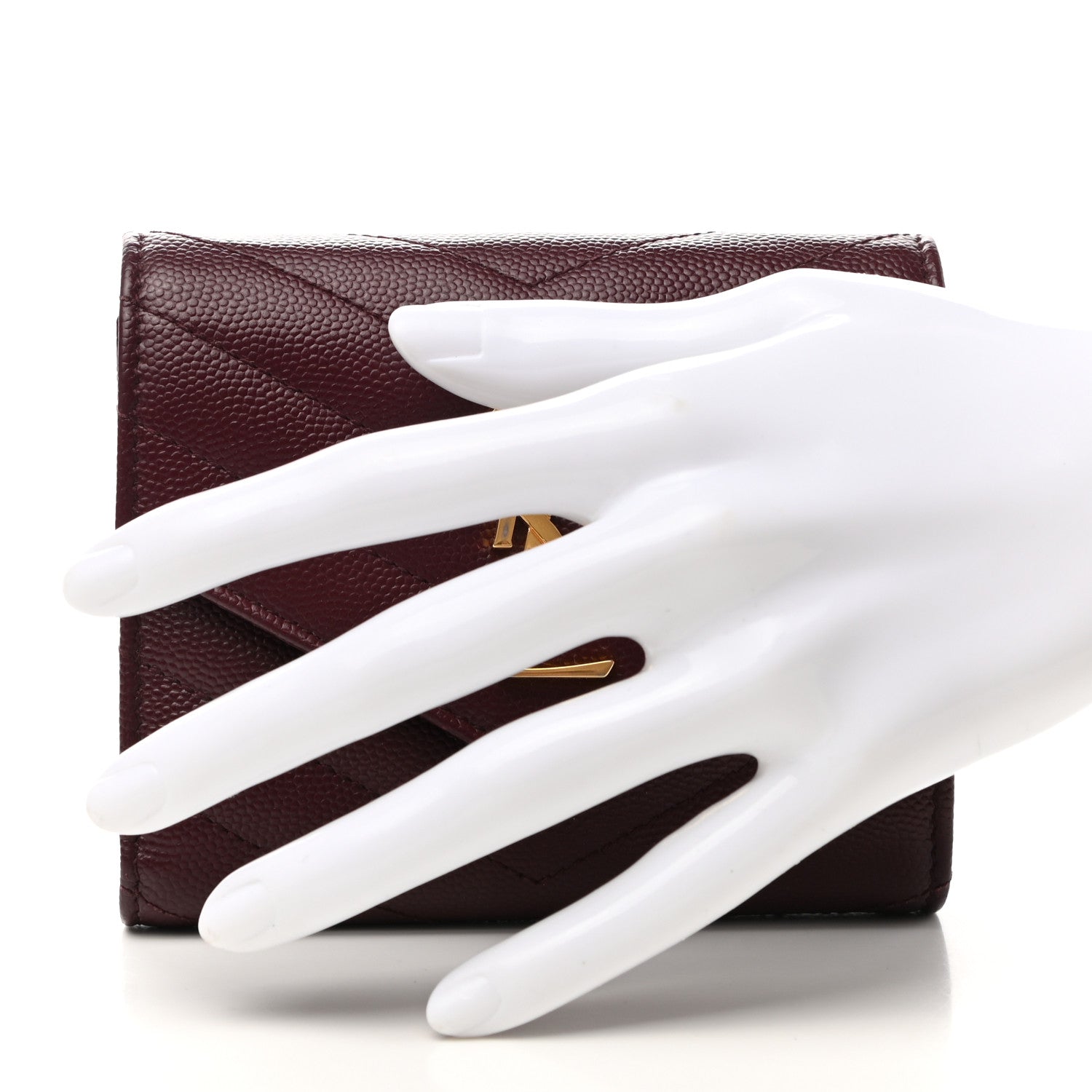 Saint Laurent Grain De Poudre Matelasse Chevron Monogram Compact Tri Fold Wallet Rouge Legion 2 of 8
