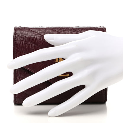 Saint Laurent Grain De Poudre Matelasse Chevron Monogram Compact Tri Fold Wallet Rouge Legion 2 of 8