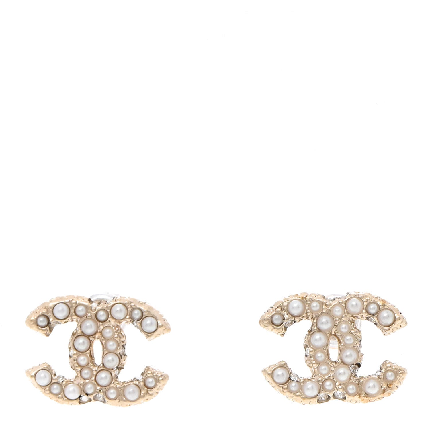Chanel Pearl Crystal CC Stud Earrings Gold 1 of 5