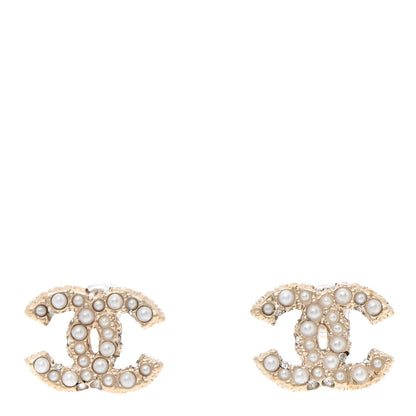 Chanel Pearl Crystal CC Stud Earrings Gold 1 of 5