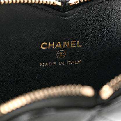 Chanel Patent Quilted Heart Zipped Coin Purse Black 5 of 7