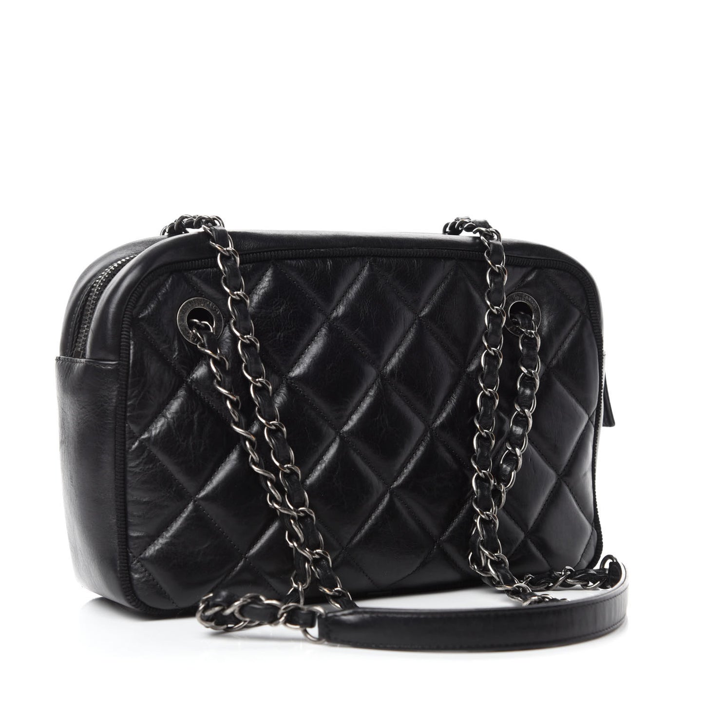 Lambskin Quilted Small Diamond CC Camera Case Black