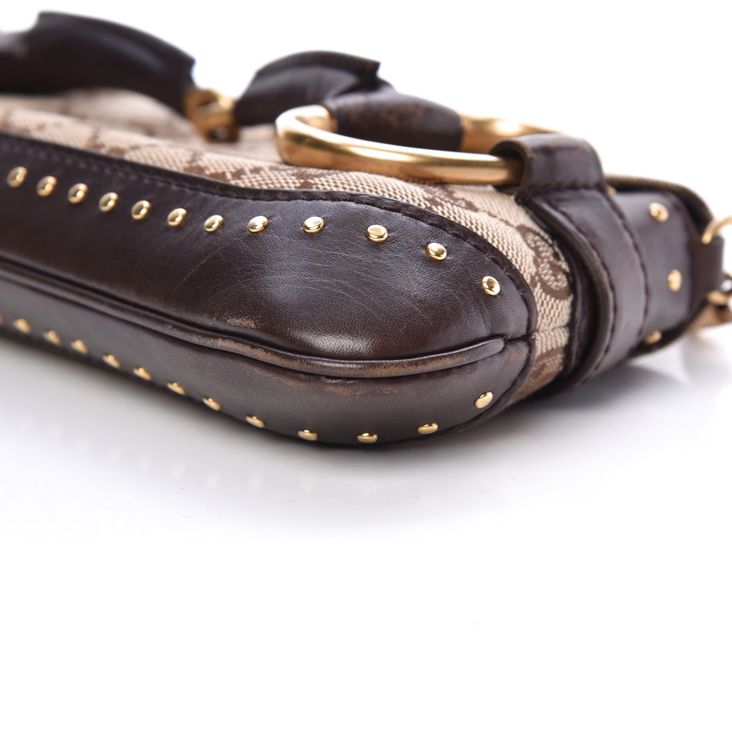 Gucci Monogram Studded Horsebit Clutch Dark Brown 9 of 13