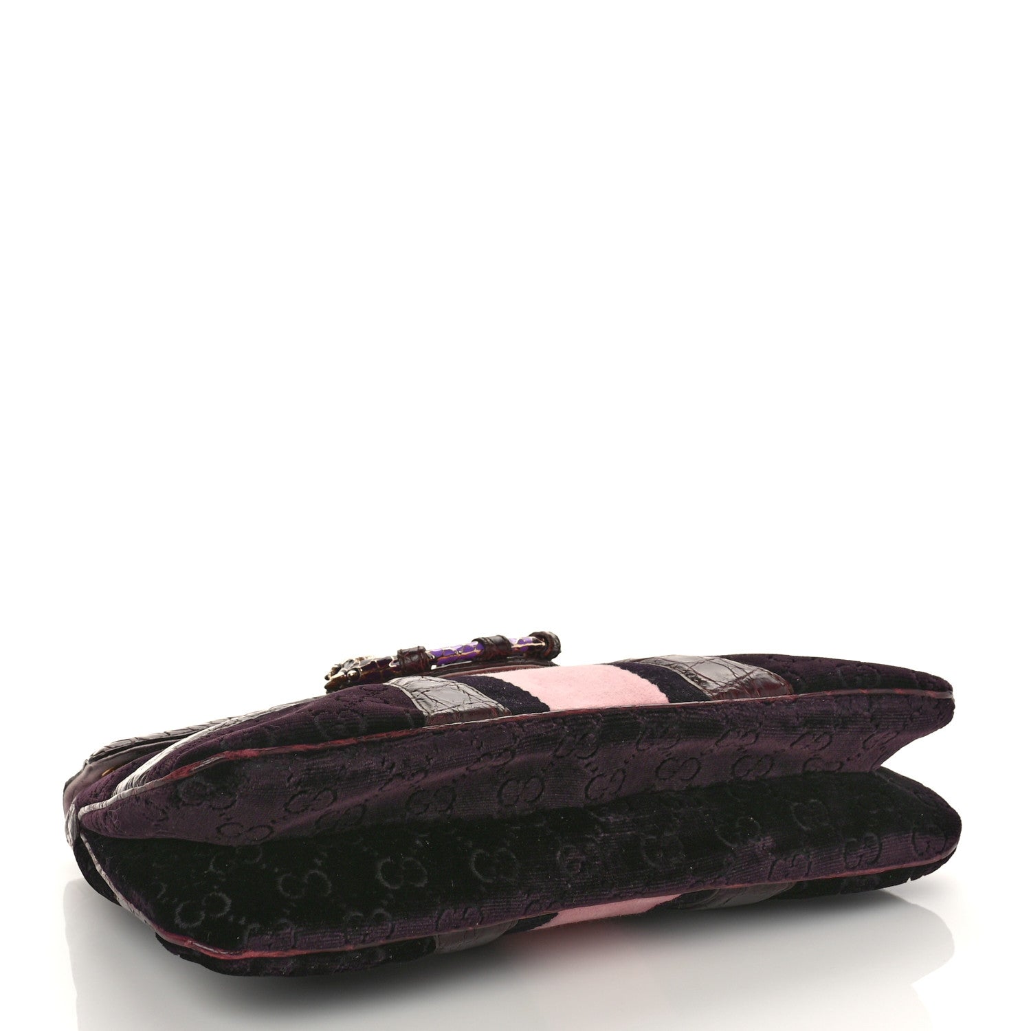 Gucci Velvet Monogram Crocodile Tom Ford Jeweled Dragon Shoulder Bag Purple Pink 4 of 9