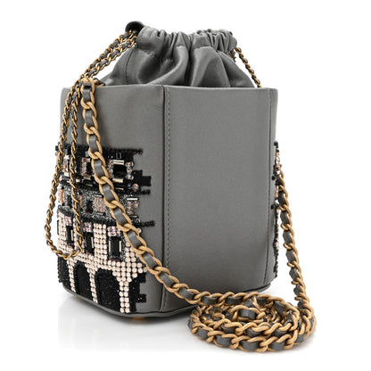 Chanel Metallic Lambskin Crystal Metiers D'Art Chateau de Chenonceau Bucket Bag Grey 3 of 10