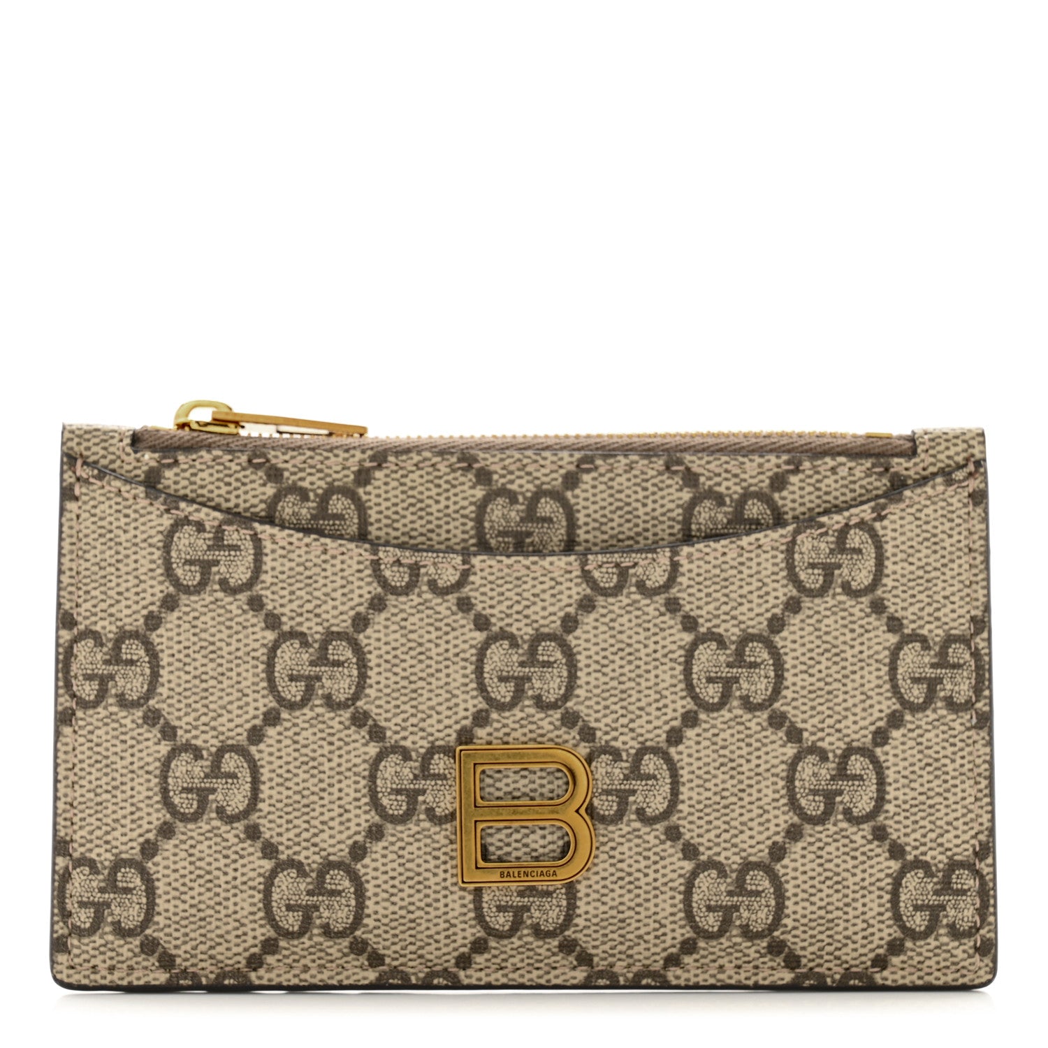 Gucci X BALENCIAGA GG Supreme Monogram Zip Card Case Beige Ebony 1 of 7
