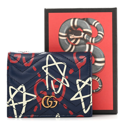 Gucci Calfskin Matelasse GucciGhost GG Marmont Card Case Blue Agata Hibiscus Red 9 of 9