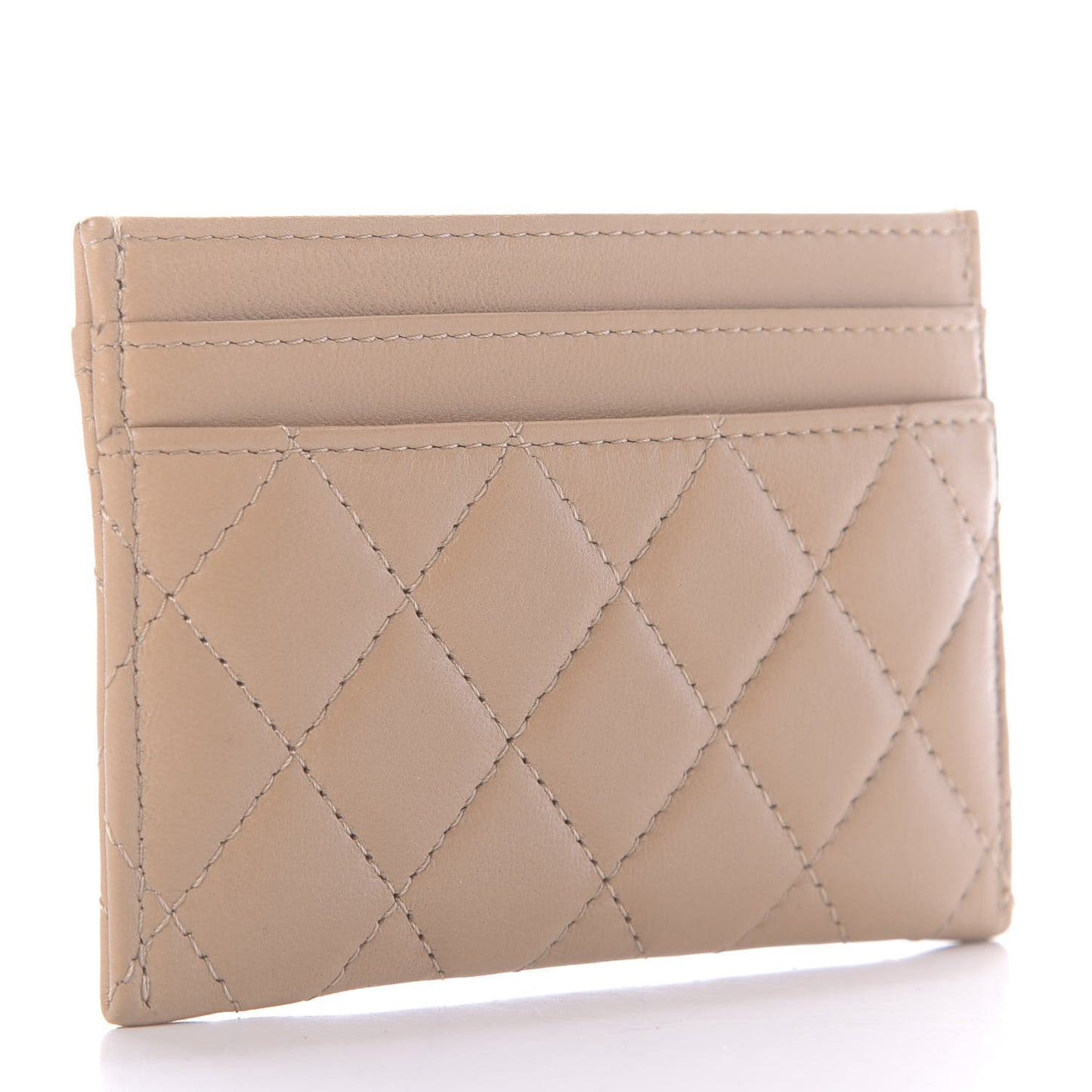 Lambskin Quilted Boy Card Holder Beige