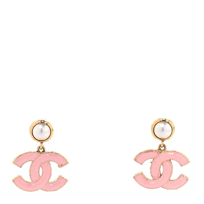 Chanel Pearl Enamel CC Drop Earrings Pink 1 of 5