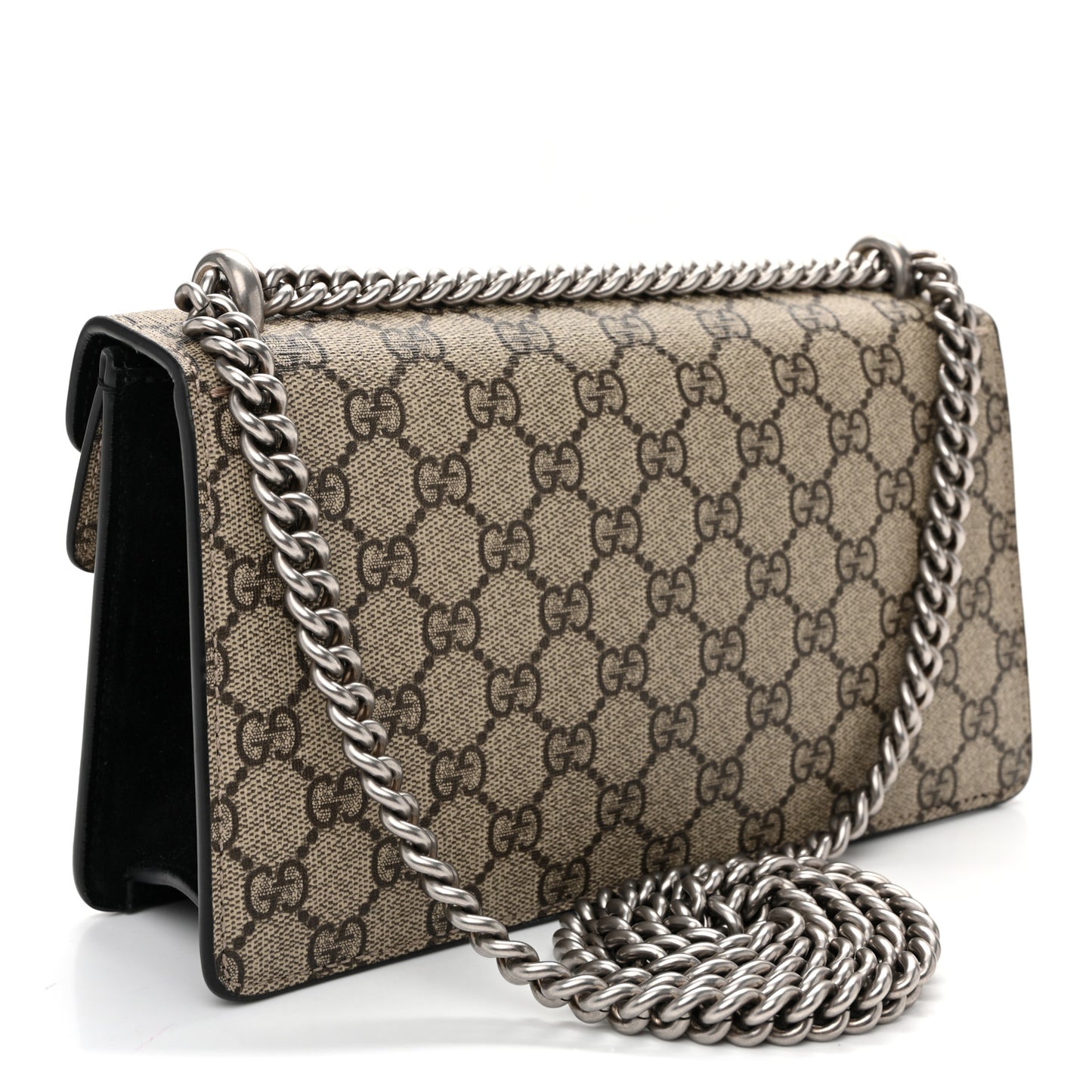 GG Supreme Monogram Suede Crystal Small Dionysus Shoulder Bag Beige Ebony Black