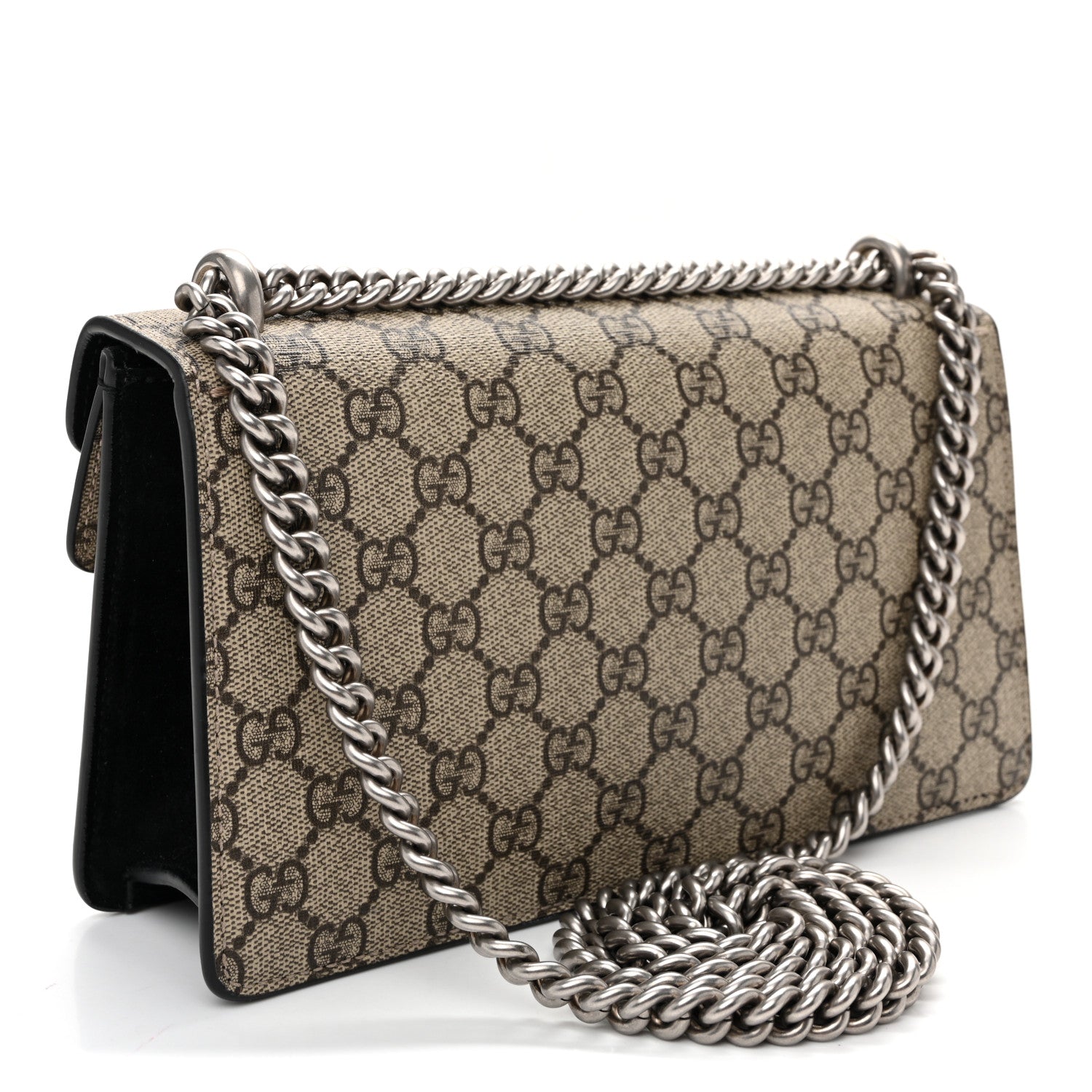 Gucci GG Supreme Monogram Suede Crystal Small Dionysus Shoulder Bag Beige Ebony Black 3 of 9
