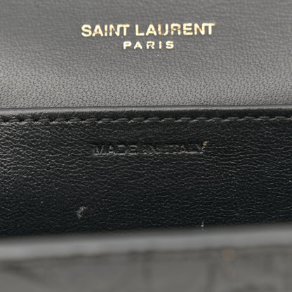 Saint Laurent Calfskin Crocodile Embossed Monogram Uptown Chain Wallet Black 7 of 13