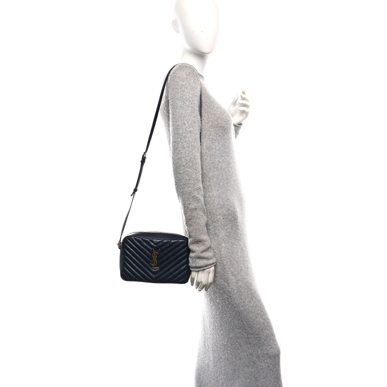 Saint Laurent Calfskin Matelasse Monogram Lou Camera Bag Deep Marine 3 of 11
