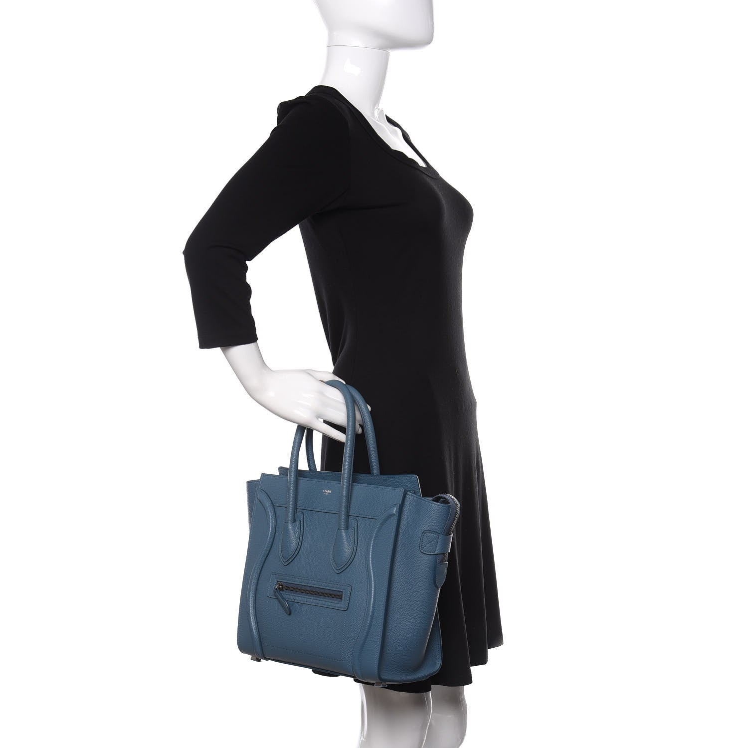 Celine Drummed Calfskin Micro Luggage Slate 2 of 9
