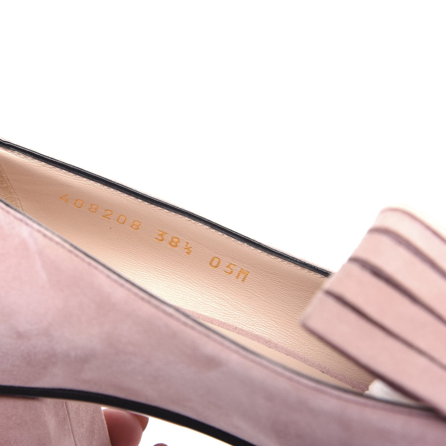 Kid Scamosciato GG Marmont Fringe 50mm Loafer Pumps 38.5 Crystal Pink