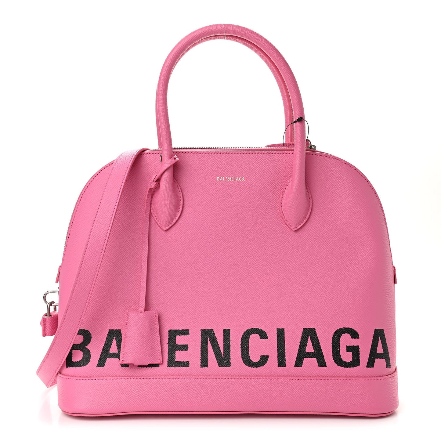 Signature Grained Calfskin Logo M Ville Top Handle Bag Rose Bubblegum Black