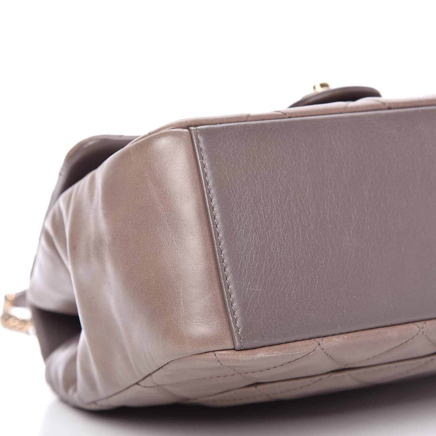 Glazed Calfskin Quilted Medium Gold Bar Top Handle Flap Dark Grey