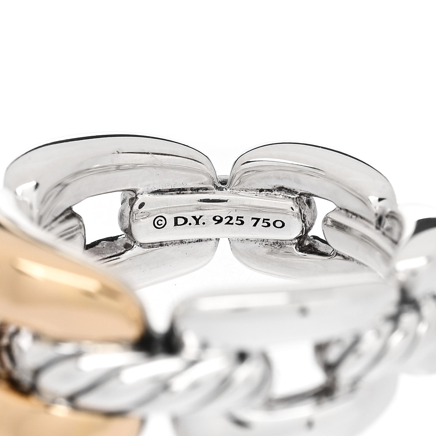 David Yurman Sterling Silver 18K Yellow Gold 9.5mm Wellesley Chain Link Ring 54 7 4 of 5