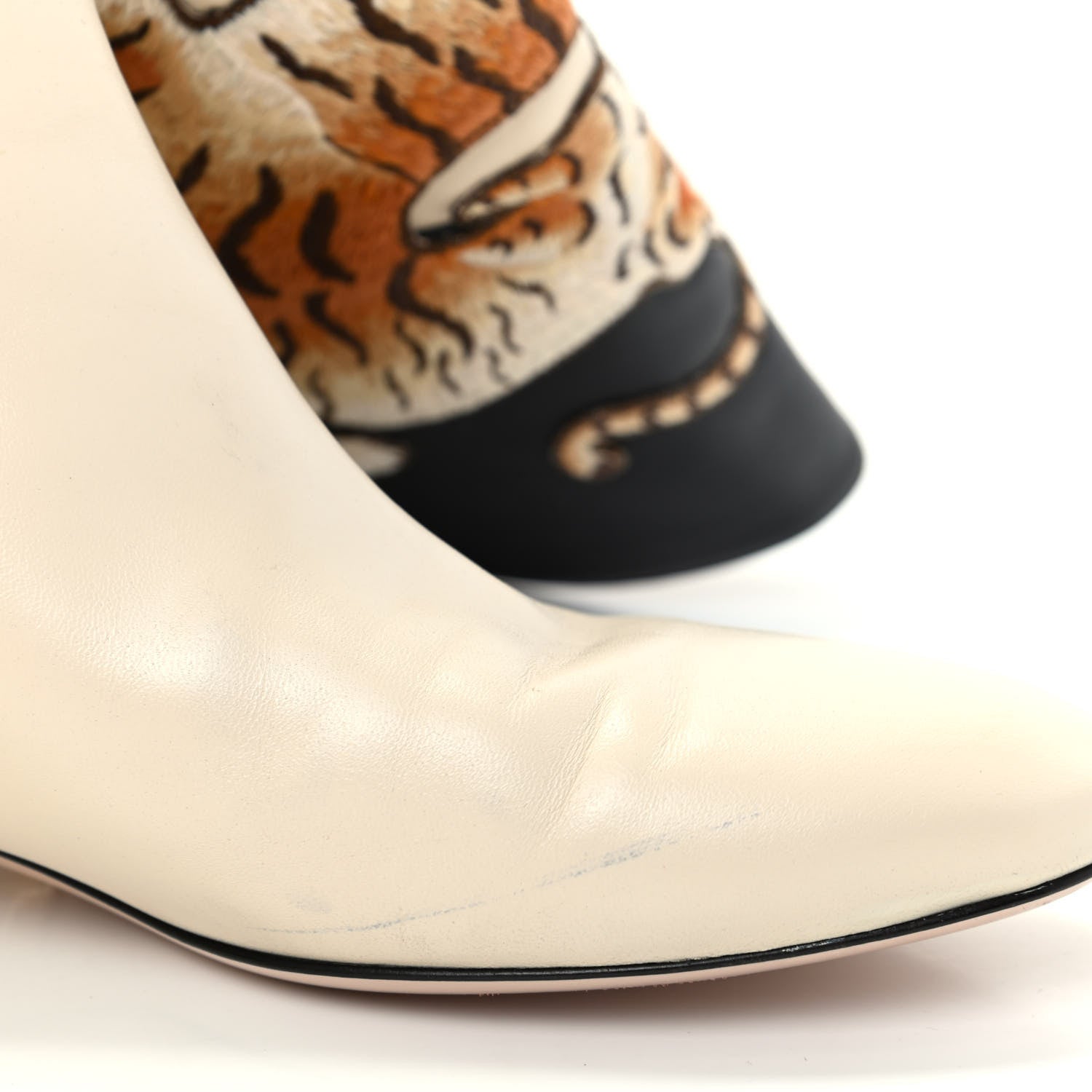 Gucci Nappa Pearl Tiger Embroidered Knee High Boots 37 Mystic White Black 9 of 10