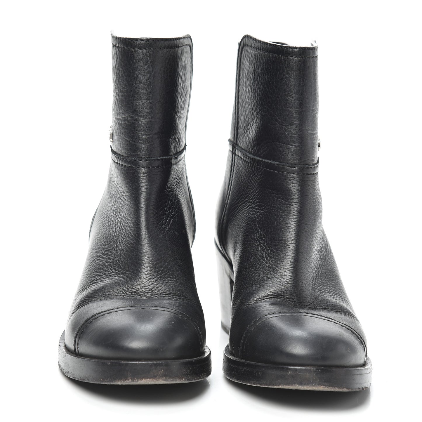 Calfskin Cap Toe Short Boots 37.5 Black