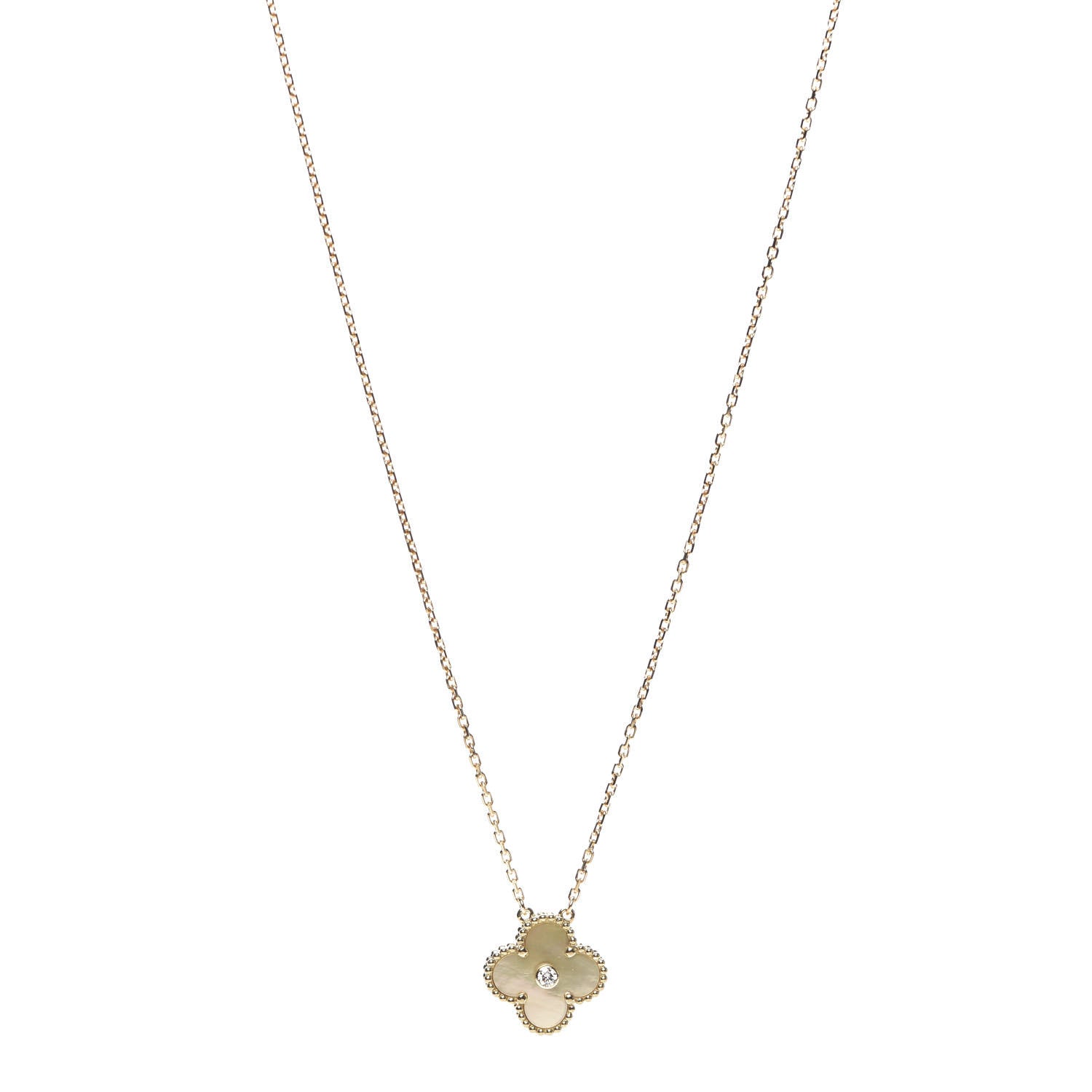 Van Cleef & Arpels 18K Yellow Gold Diamond Yellow Mother of Pearl Vintage Alhambra Pendant Necklace 1 of 7