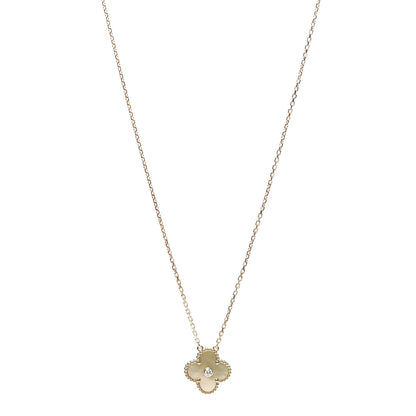 Van Cleef & Arpels 18K Yellow Gold Diamond Yellow Mother of Pearl Vintage Alhambra Pendant Necklace 1 of 7