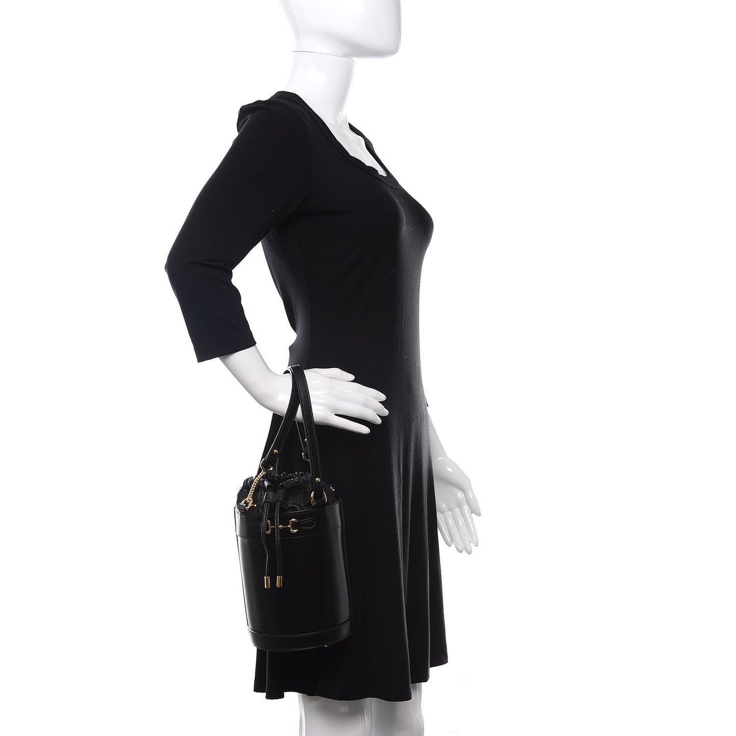 Azalea Sakai Calfskin Small Horsebit 1955 Drawstring Bucket Bag Black