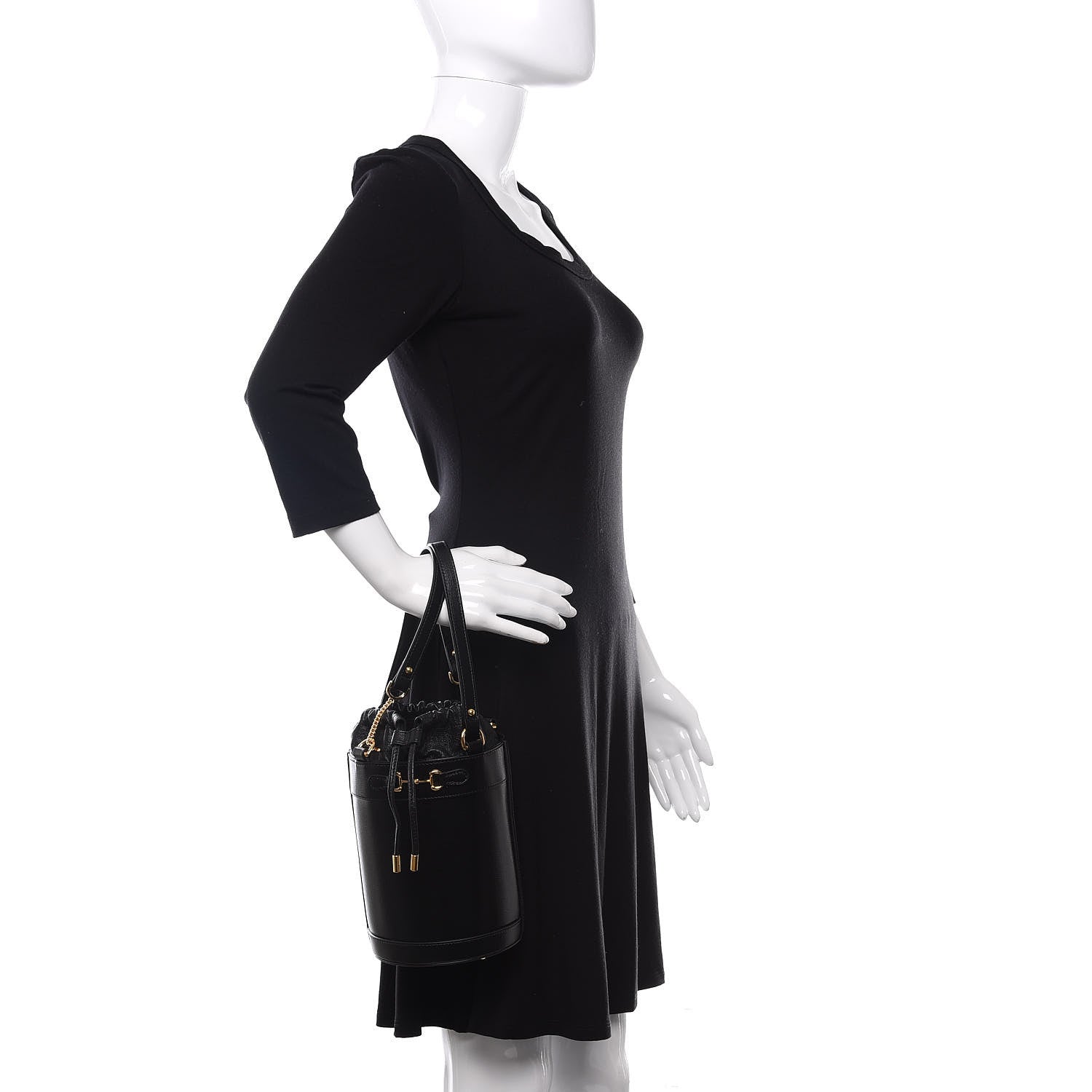 Gucci Azalea Sakai Calfskin Small Horsebit 1955 Drawstring Bucket Bag Black 2 of 11