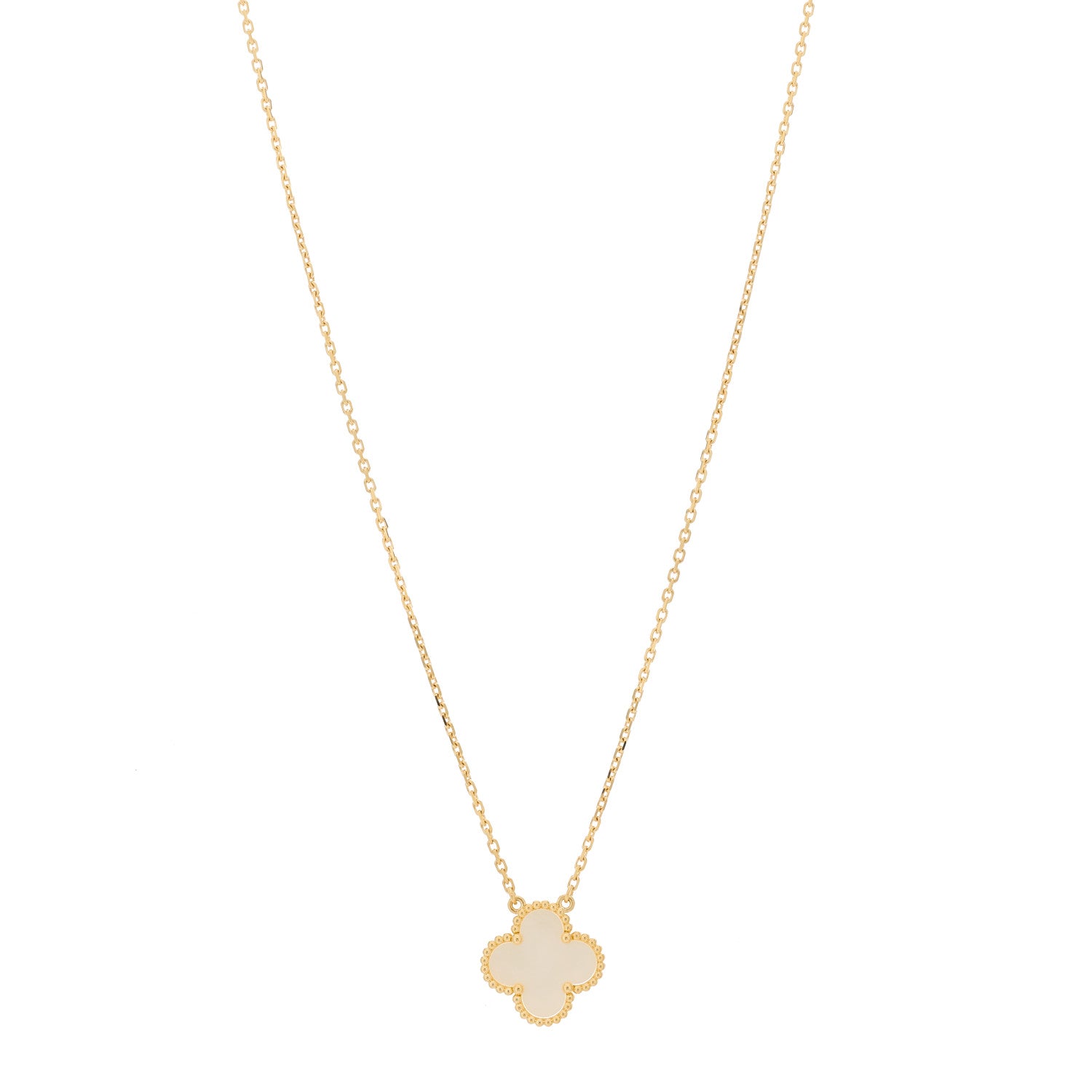 Van Cleef & Arpels 18K Yellow Gold Mother of Pearl Vintage Alhambra Pendant Necklace 1 of 5