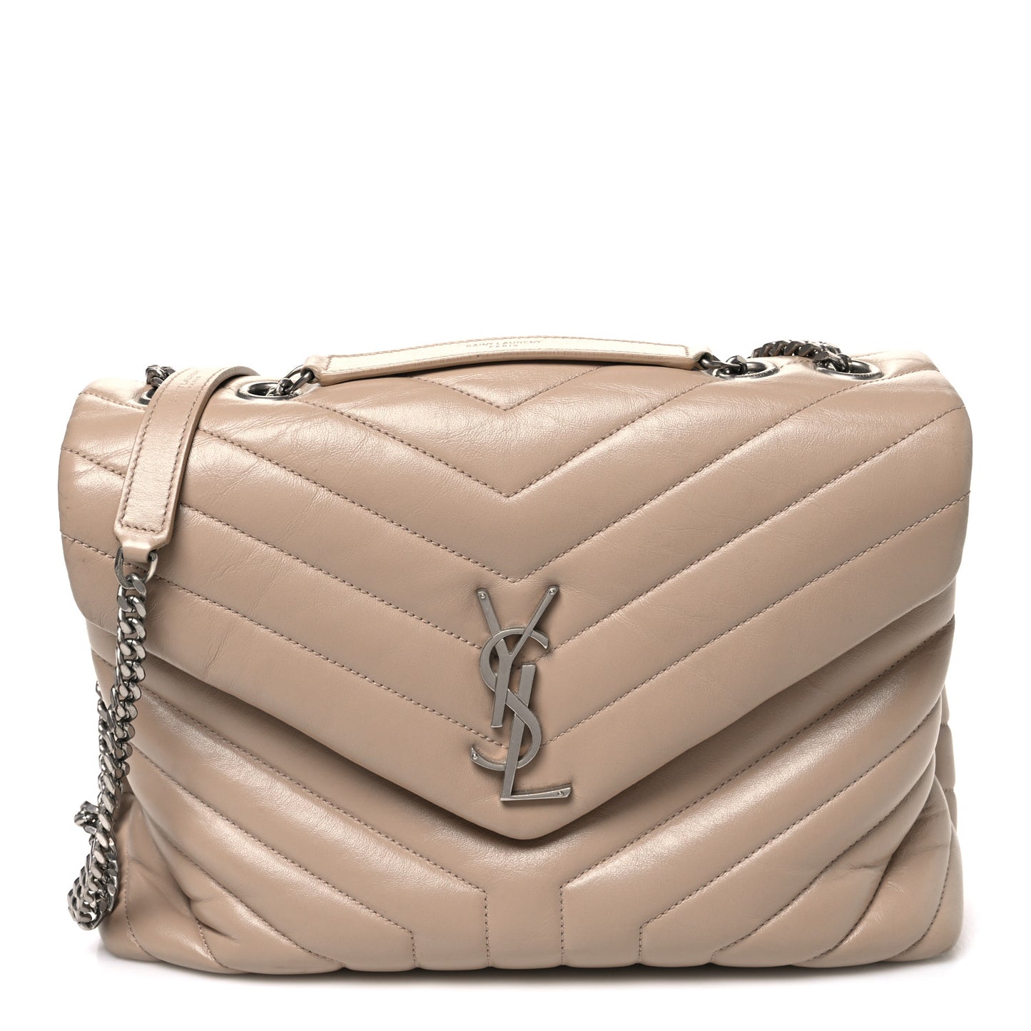Calfskin Y Quilted Monogram Medium Loulou Chain Satchel Nude Powder