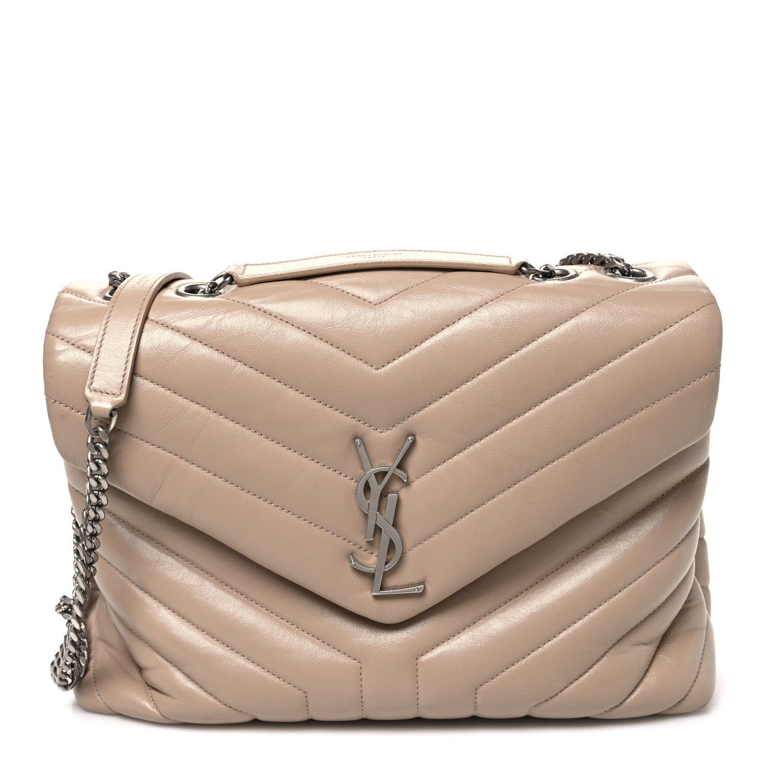 Saint Laurent Calfskin Y Quilted Monogram Medium Loulou Chain Satchel Nude Powder 1 of 12