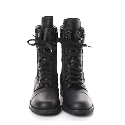 Chanel Calfskin Quilted CC Tall Lace Up Combat Boots 40 Black 2 of 6