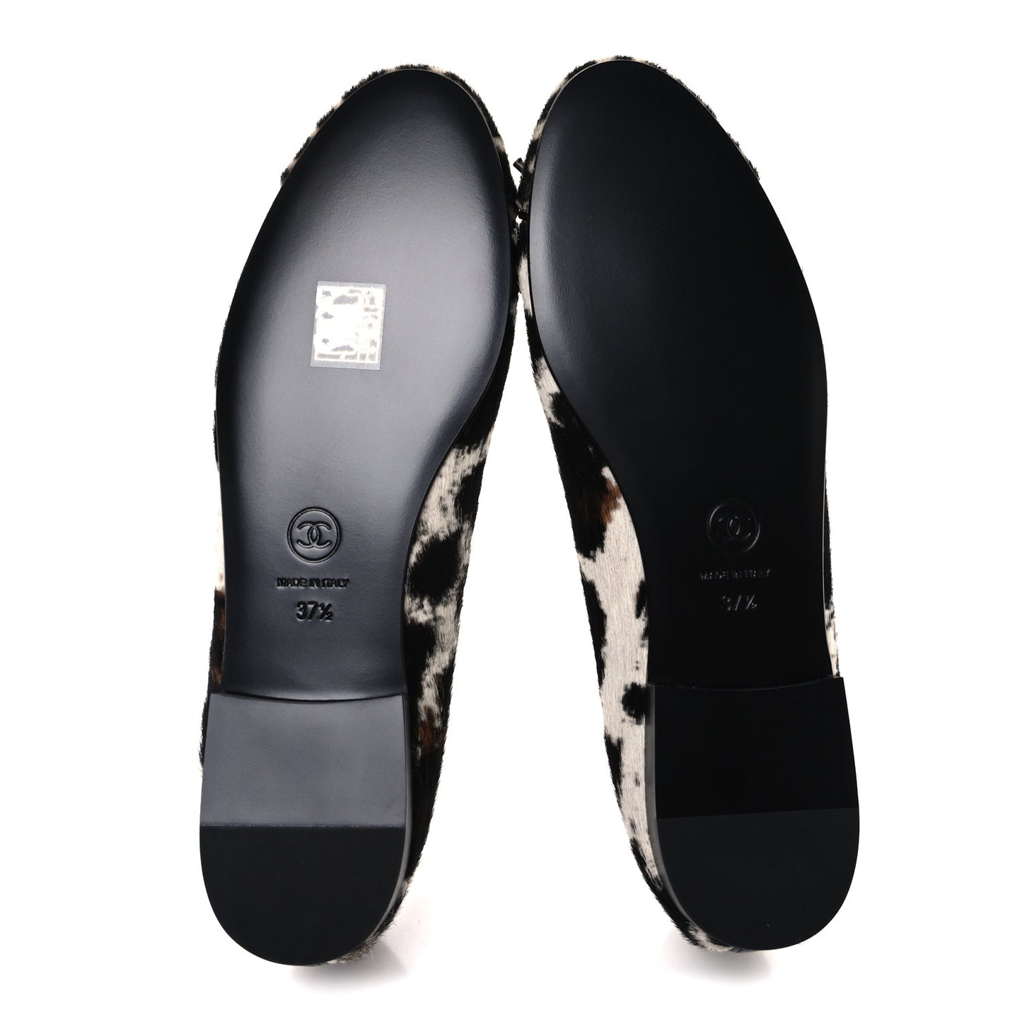 Pony Hair Cap Toe CC Ballerina Flats 37.5 White Brown Black