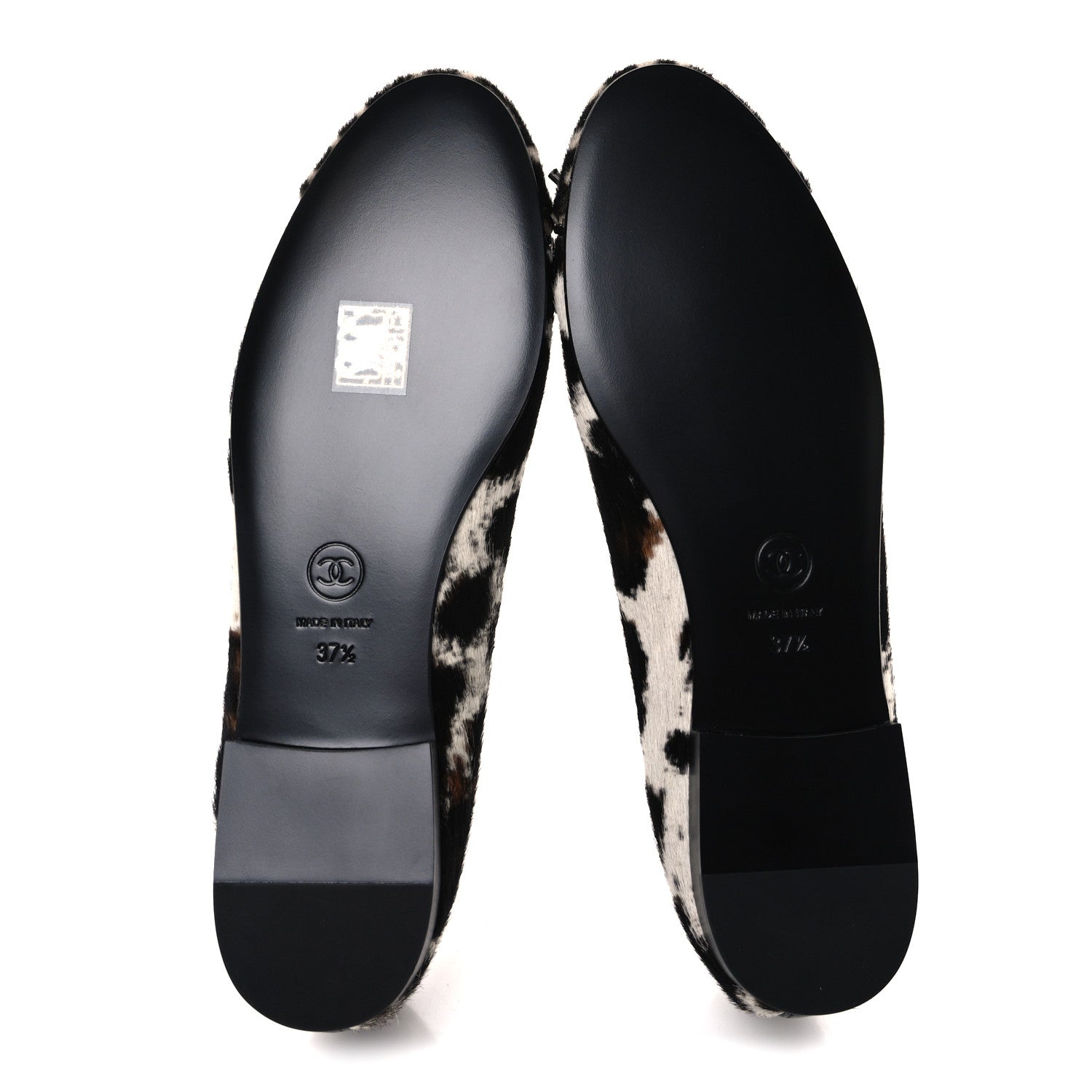 Chanel Pony Hair Cap Toe CC Ballerina Flats 37.5 White Brown Black 7 of 11