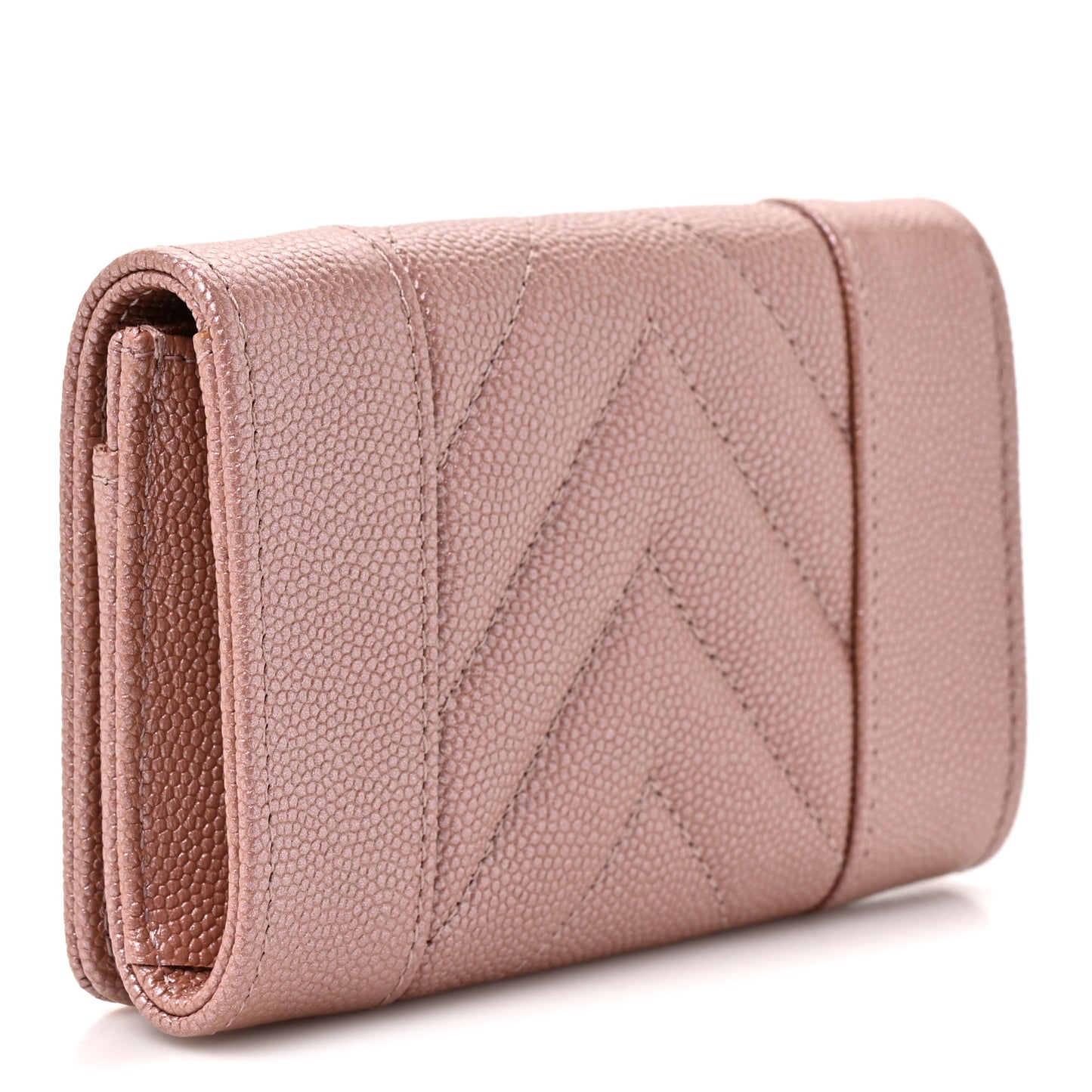 Metallic Caviar Chevron Quilted Vintage Mademoiselle Flap Card Holder Pink
