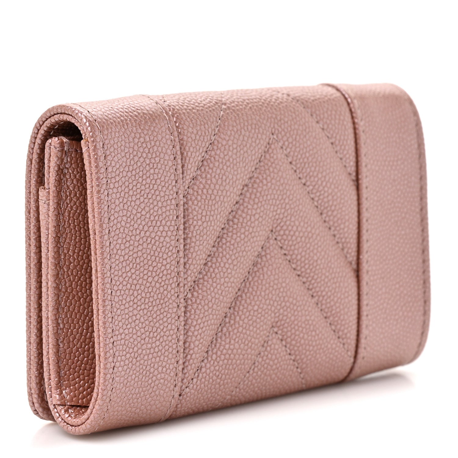 Chanel Metallic Caviar Chevron Quilted Vintage Mademoiselle Flap Card Holder Pink 3 of 9