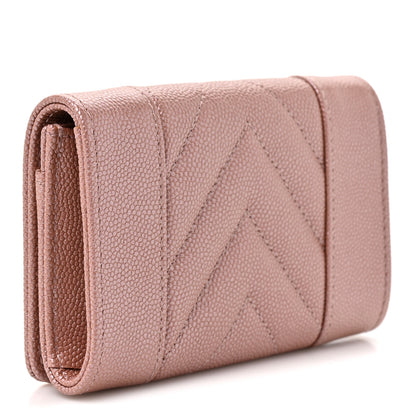 Chanel Metallic Caviar Chevron Quilted Vintage Mademoiselle Flap Card Holder Pink 3 of 9