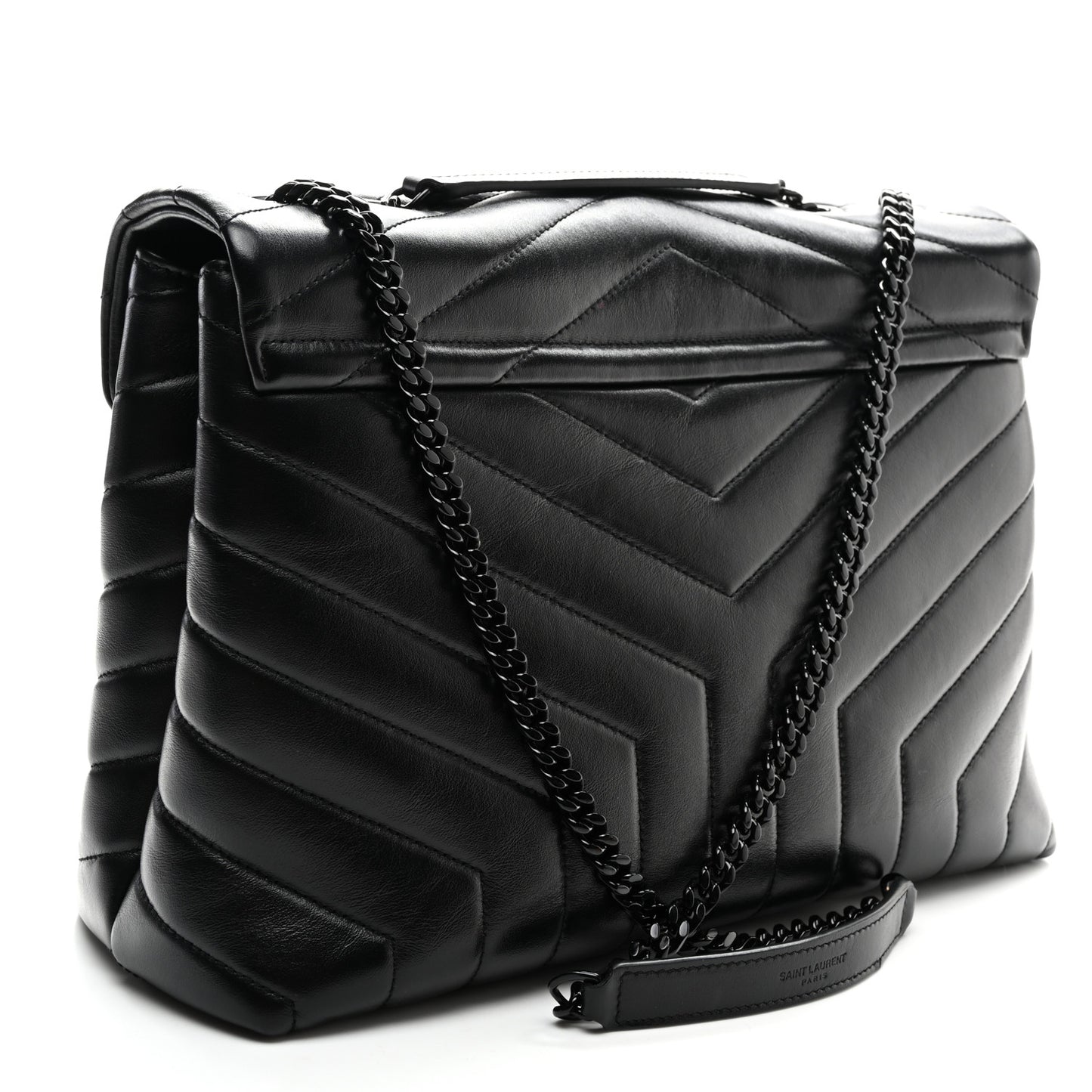 Calfskin Y Quilted Monogram Monochrome Medium Loulou Chain Satchel Black