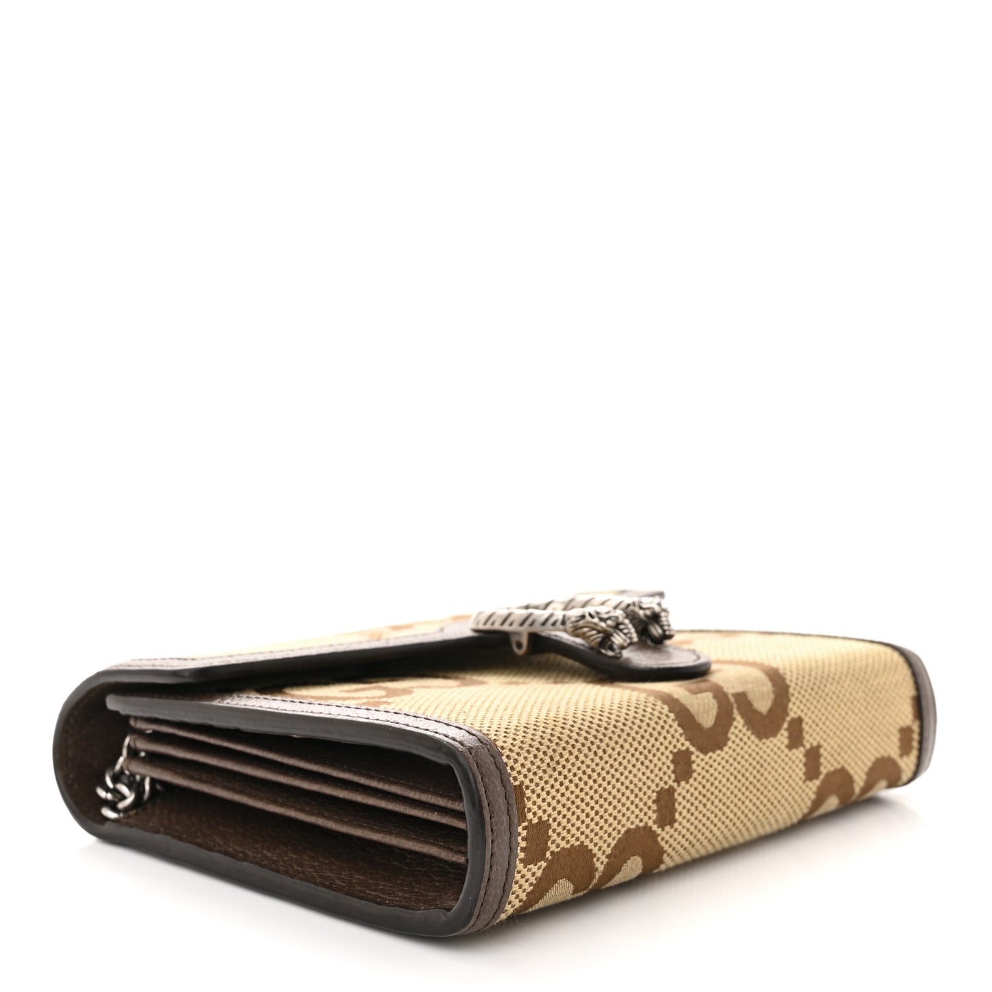 Monogram Jumbo GG Textured Dollar Calfskin Mini Dionysus Chain Wallet Camel Ebony New Acero