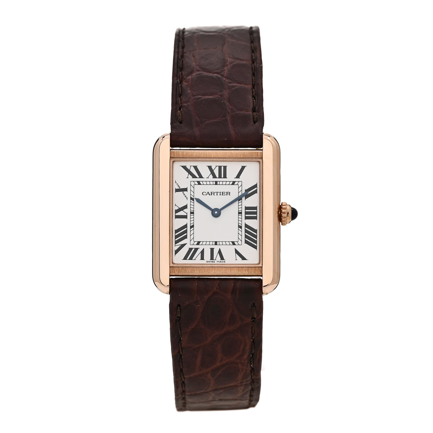Cartier Stainless Steel 18K Pink Gold Alligator 24mm Tank Solo Quartz Watch Brown 1 of 5