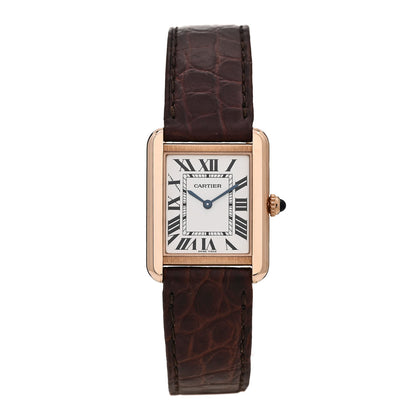 Cartier Stainless Steel 18K Pink Gold Alligator 24mm Tank Solo Quartz Watch Brown 1 of 5
