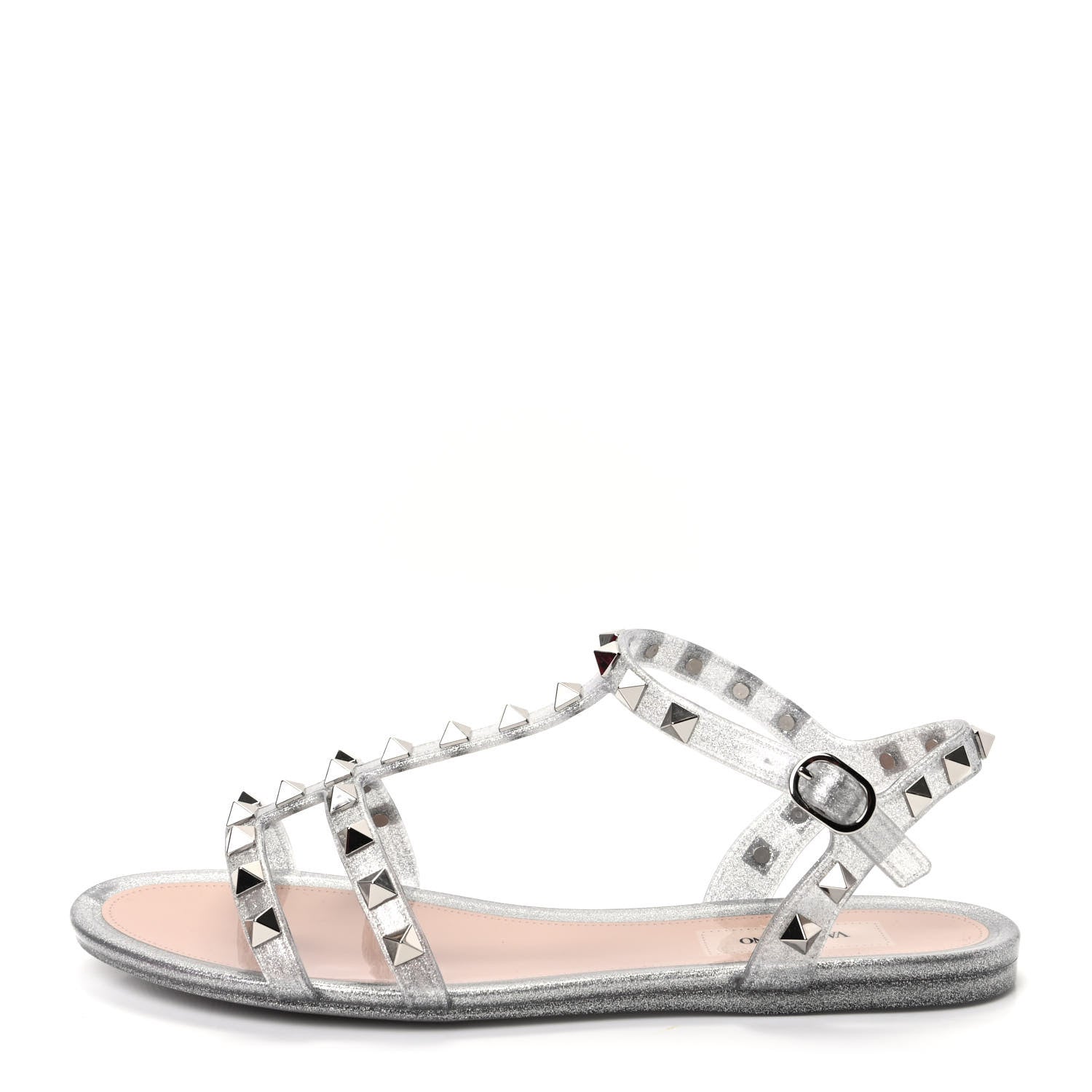 Valentino Garavani PVC Jelly Glitter Rockstud Caged Sandals 36 Silver 1 of 10