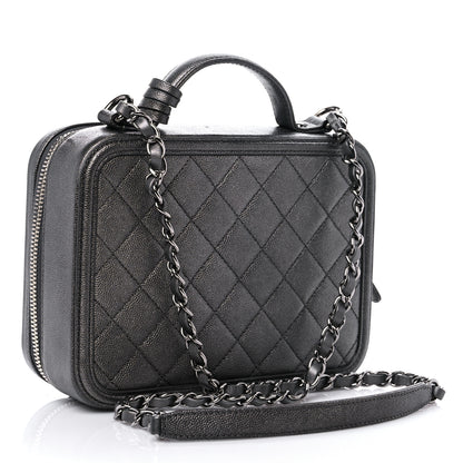 Chanel Metallic Caviar Quilted Medium CC Filigree Vanity Case Dark Silver 3 of 10