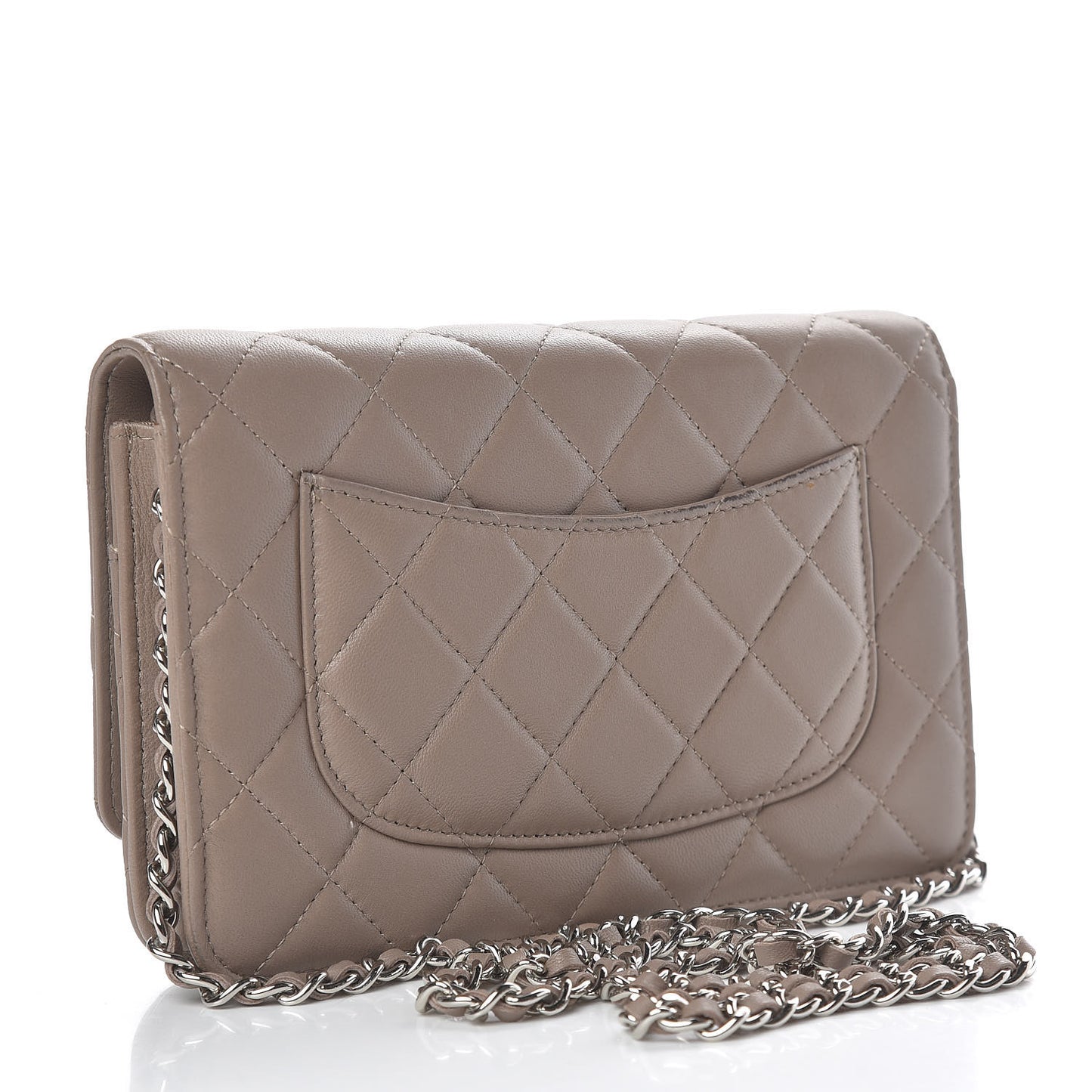Lambskin Quilted Wallet on Chain WOC Taupe