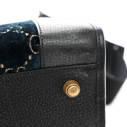 Gucci Velvet GG Monogram Textured Calfskin Web Medium Duffle Bag Blue Beige Black 11 of 11
