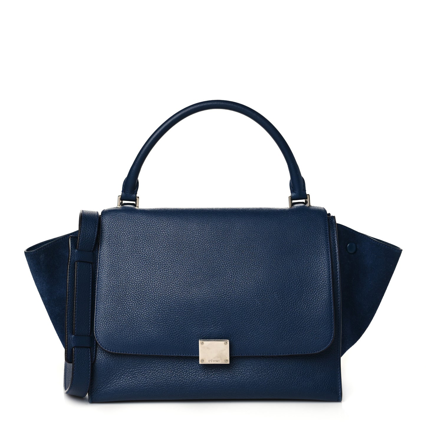 Drummed Calfskin Suede Medium Trapeze Navy Blue